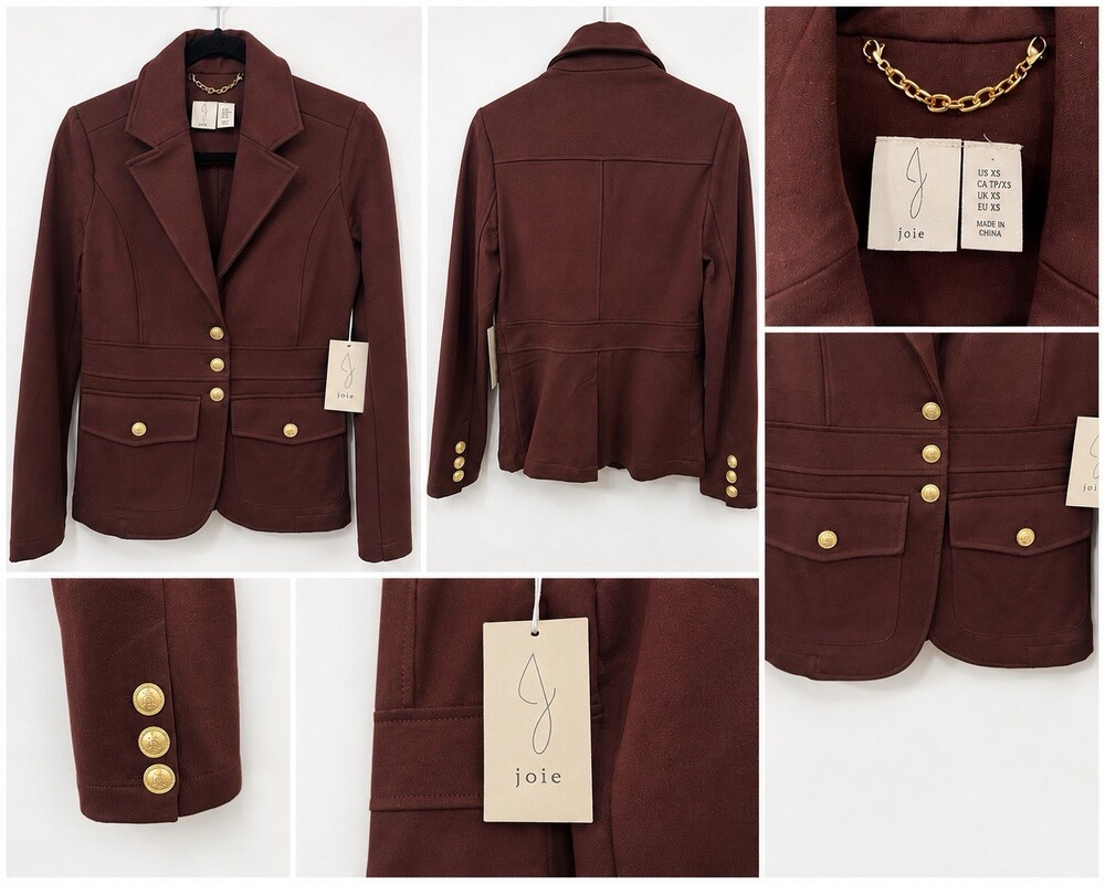 Joie Brown Notch Lapel Single-Breasted Three-Button Gold Blazer XS Women